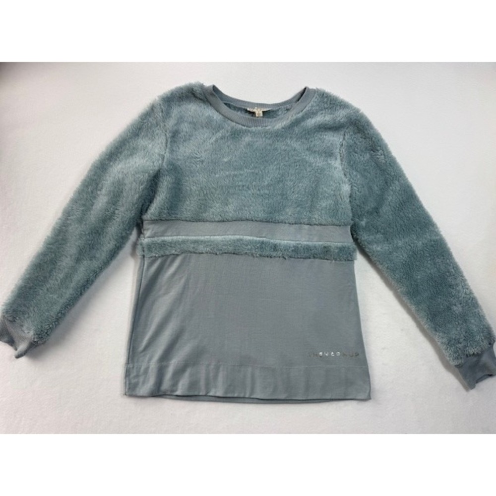 Jessica Simpson The Warm‎ Up Sweater Fuzzy Cozy Long Sleeve Blue Pullover